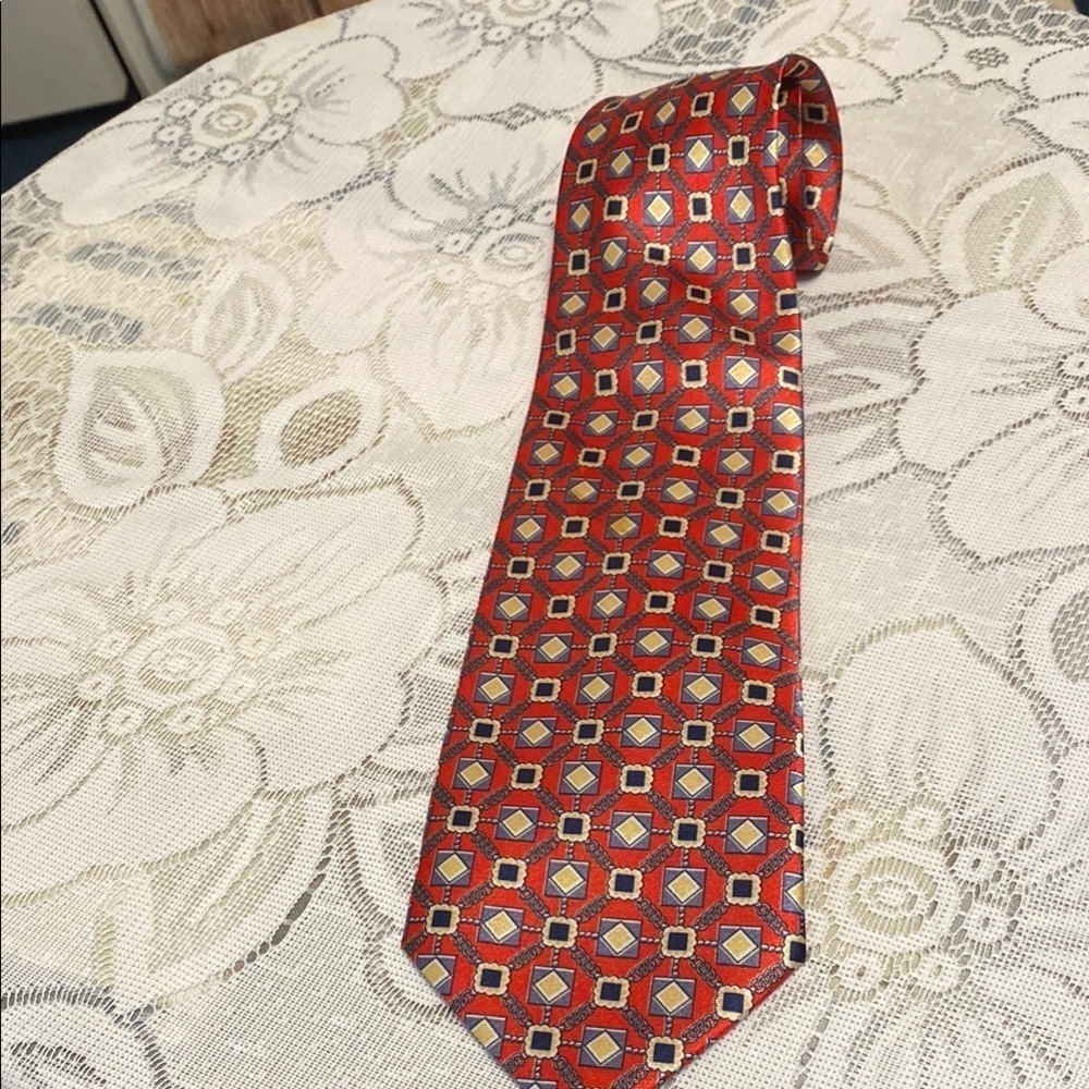 Albertini Geometric Red  & Gold Hand Made Tie